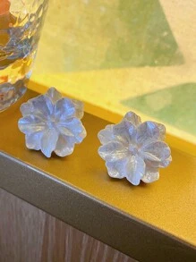 韓式s925銀針白色花朵造型耳環,時尚復古法式耳環