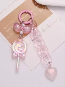 1pc Unisex New Glittery Acrylic Lollipop Shaped Keychain Pendant With Colorful Split Ring And Heart Decoration For Bag Key Chain Charms Cute Stuff Key Lanyard