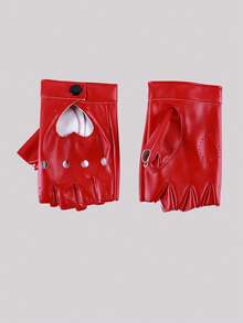 1 đôi Của phụ nữ Hiệu suất Nửa Ngón tay Hình trái tim Múa cột Đúng mốt chất liệu da PU Găng tay cụt ngón - Đỏ - Xem 3