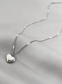 1pc Fashionable Stainless Steel Heart Charm Necklace For Women For Daily Decoration - Yellow Gold - View 9