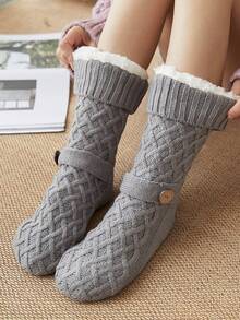 1 đôi Của phụ nữ Nút Thiết kế Lông cừu ấm áp Quần lọt khe Với Chống trượt , Dày lên Giữa bắp chân Chiều dài Màu thuần Sang trọng Vớ , Thích hợp Đối với Mặc hàng ngày In Mùa thu & Mùa Đông , 5 Màu sắc sẵn có - Màu Khaki - Xem 11