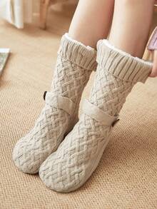 1 đôi Của phụ nữ Nút Thiết kế Lông cừu ấm áp Quần lọt khe Với Chống trượt , Dày lên Giữa bắp chân Chiều dài Màu thuần Sang trọng Vớ , Thích hợp Đối với Mặc hàng ngày In Mùa thu & Mùa Đông , 5 Màu sắc sẵn có - Màu Khaki - Xem 7