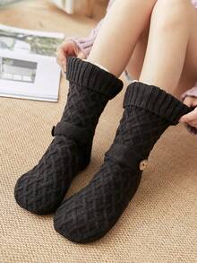 1 đôi Của phụ nữ Nút Thiết kế Lông cừu ấm áp Quần lọt khe Với Chống trượt , Dày lên Giữa bắp chân Chiều dài Màu thuần Sang trọng Vớ , Thích hợp Đối với Mặc hàng ngày In Mùa thu & Mùa Đông , 5 Màu sắc sẵn có - Màu Khaki - Xem 10