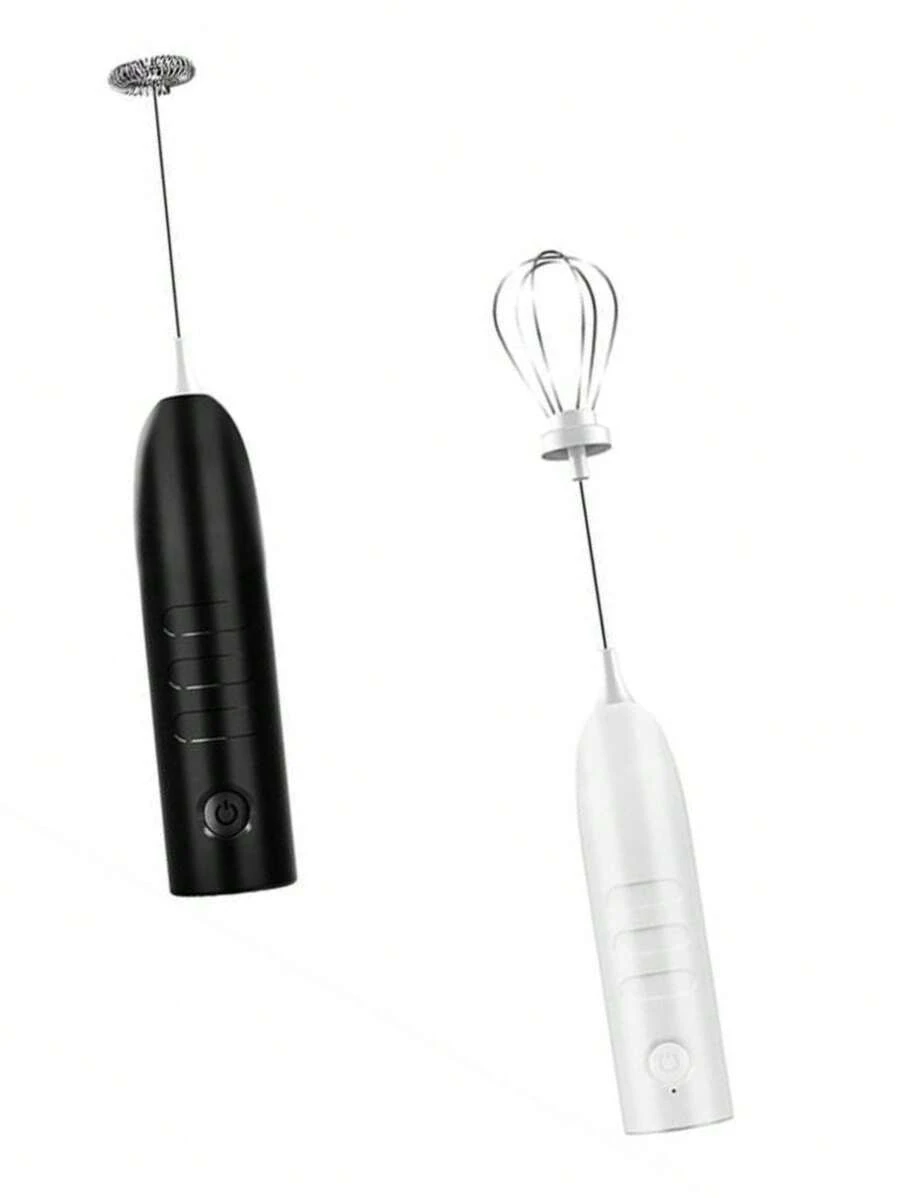 Espumador Batidor Manual 2 en 1 Doble Cabezal Recargable para Cafe Huevos Alimentos - Blanco - Ver 1