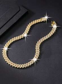 kuuioe 1pc Europe & America Style Hip-Hop Men & Women Full Diamond Chain Necklace & Bracelet, 20-60cm