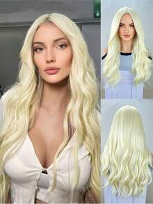 28英寸長身波狀金色合成假髮,適用於cosplay女孩和女性萬聖節派對或日常使用假髮