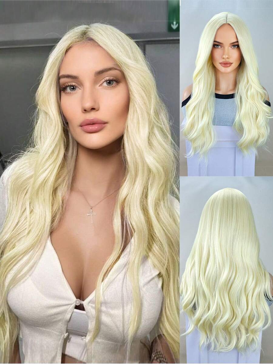 28英寸長身波狀金色合成假髮,適用於cosplay女孩和女性萬聖節派對或日常使用假髮
