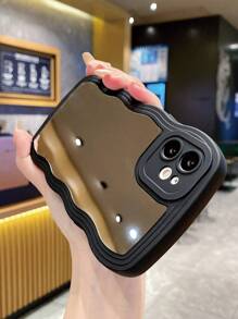 1pc Mirror + Solid Black Color Wave Curved Material Phone Case Compatible With Apple/samsung/xiaomi/redmi