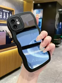 1pc Mirror + Solid Black Color Wave Curved Material Phone Case Compatible With Apple/samsung/xiaomi/redmi