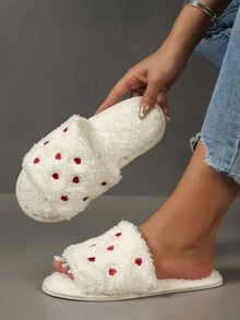女士室內拖鞋,防滑卡通設計暖和絨面臥室拖鞋 - 白色 - 查看 3