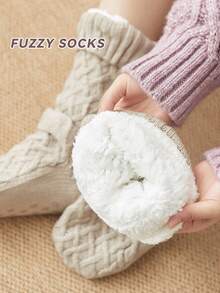 1 đôi Của phụ nữ Nút Thiết kế Lông cừu ấm áp Quần lọt khe Với Chống trượt , Dày lên Giữa bắp chân Chiều dài Màu thuần Sang trọng Vớ , Thích hợp Đối với Mặc hàng ngày In Mùa thu & Mùa Đông , 5 Màu sắc sẵn có - Màu Khaki - Xem 6