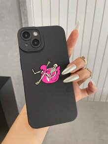 1 pieza Funda de teléfono de silicona suave con textura de mate negro y diseño pintado de calavera, anti-caídas, diseño creativo compatible con teléfono Apple