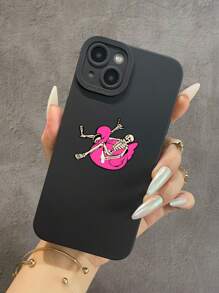 1 pieza Funda de teléfono de silicona suave con textura de mate negro y diseño pintado de calavera, anti-caídas, diseño creativo compatible con teléfono Apple