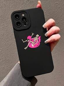1 pieza Funda de teléfono de silicona suave con textura de mate negro y diseño pintado de calavera, anti-caídas, diseño creativo compatible con teléfono Apple
