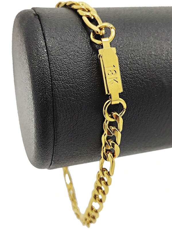 Pulseira Masculina Corrente de Pulso Dourada Elo 3x1 Grumet