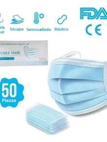 SINAI 50 pzs de cubrebocas tricapa para adulto - Azul - Ver 4