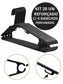 KIT 20 Cabides Reforçado de Roupa Preto Adulto Perfumado