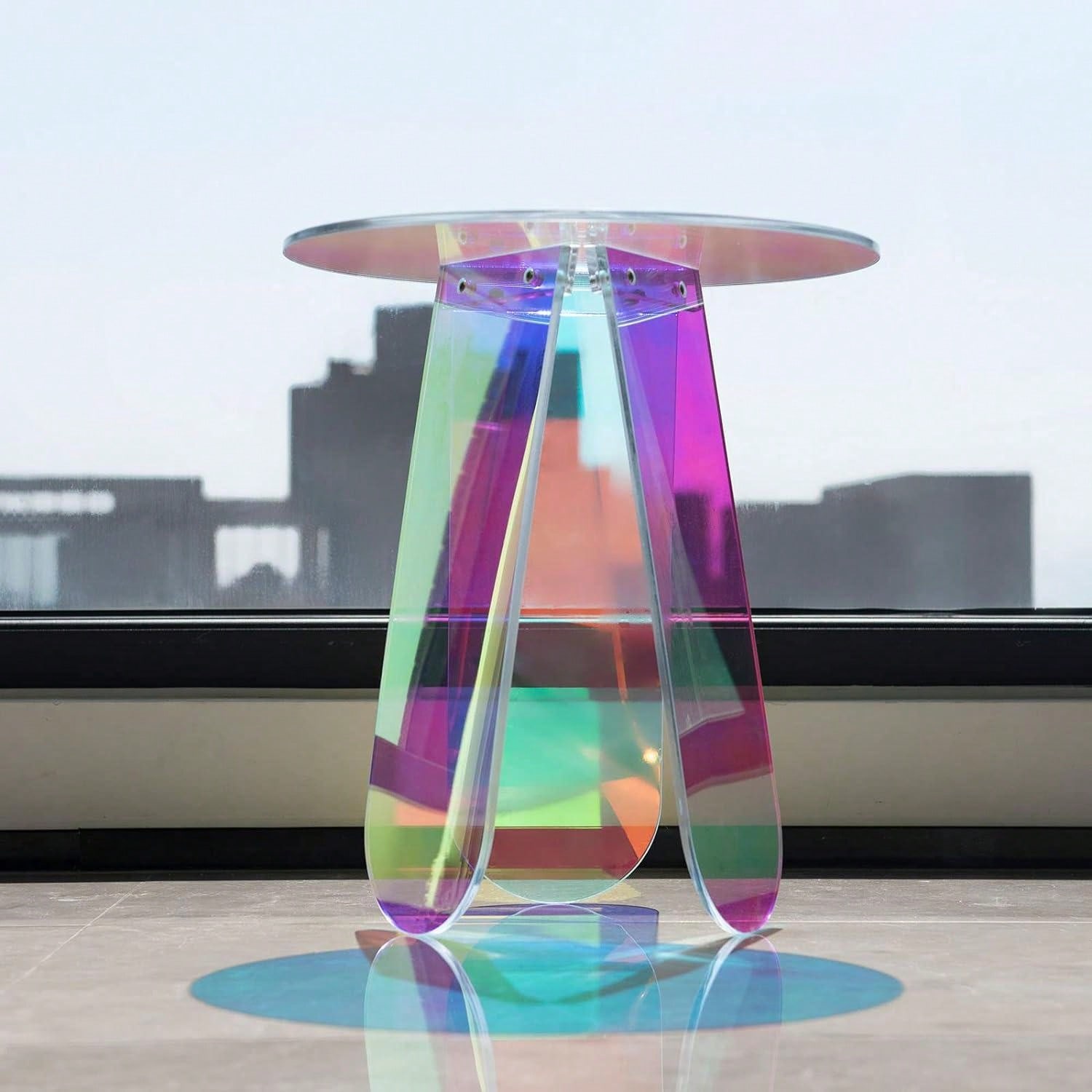 RAINBEAN Acrylic End Table, Iridescent Coffee Table Rainbow Side Table