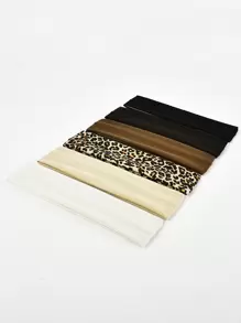 6pcs Women's Elastic Leopard Print & Solid Color Flat Headband For Washing Face, Sports Casual Hair Band Turban Headband Sweatband, School Stuff, College, Headbands