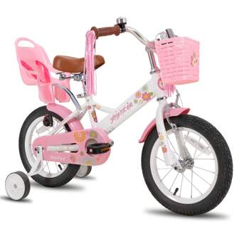 JOYSTAR Little Daisy Kids Bike For 2-7 Years Girls With Training Wheels & Front Handbrake 12 14 16 Inch Princess Kids Bicycle With Basket Bike Streamers Toddler Girl Bikes, Blue Pink White DeepPink