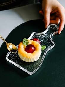 1pc Iced-patterned Glass Tray For Desserts, Snacks, Fruits, Etc. - Clear - View 5