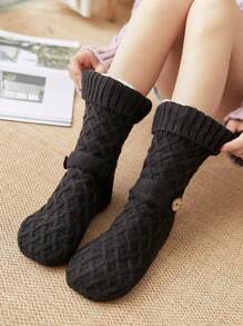 1 đôi Của phụ nữ Có nút Chống trượt Quần lọt khe , 5 Màu sắc , Dày lên Lông cừu , Mùa thu Và Mùa Đông , Thích hợp Đối với Hằng ngày Mặc at Nhà - Màu xám đen - Xem 10