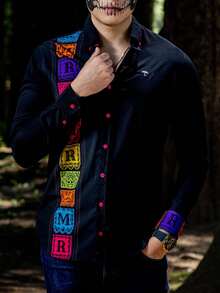 Camisa Hombre Casual Slim Fit Negra Franja Papel Picado Halloween  MR - Blanco - Ver 4