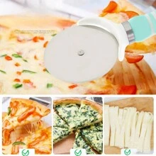 Multi-functional Pizza Cutter Round Stainless Steel Single Wheel Pizza Cutting Knife Pizza Wheel Cutter With Plastic Handle Baking Tool - Pink - View 5