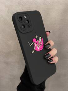 1 pieza Funda de teléfono de silicona suave con textura de mate negro y diseño pintado de calavera, anti-caídas, diseño creativo compatible con teléfono Apple
