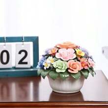 手工陶瓷玫瑰花盆,藝術收藏品,適用於裝飾客廳、臥室、餐廳、書房、咖啡廳和母親節等場合贈送 - 粉紅色玫瑰 - 查看 3