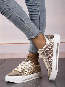 2023 Hàng mới đến Đúng mốt Vàng Giày phẳng Đối với phụ nữ , Chống trượt Bền chặt Giày thể thao Đối với Ngoài trời Và Giải trí Mặc - Vàng - Xem 5