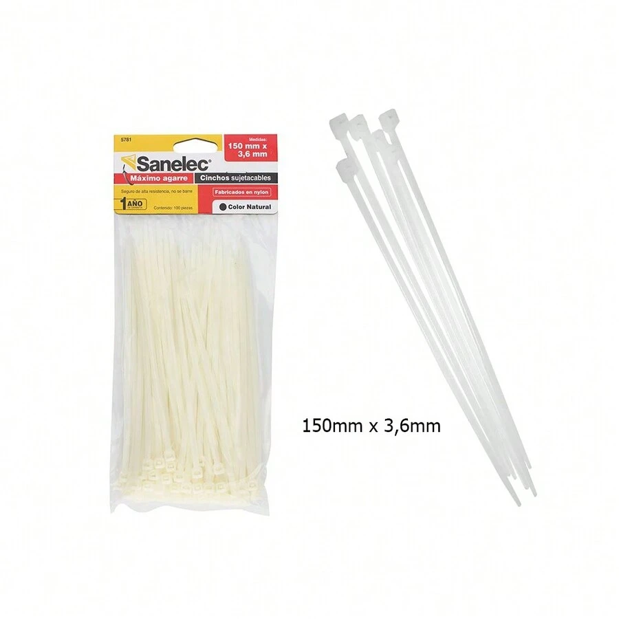 Cinchos De Plástico Sanelec 5781 150x3.6mm 100 Pz - Blanco - Ver 1