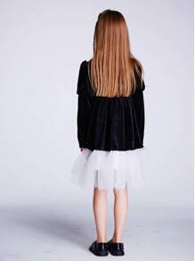 Girls' Patchwork Dress, Autumn And Winter - Black - View 2