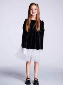 Girls' Patchwork Dress, Autumn And Winter - Black - View 7