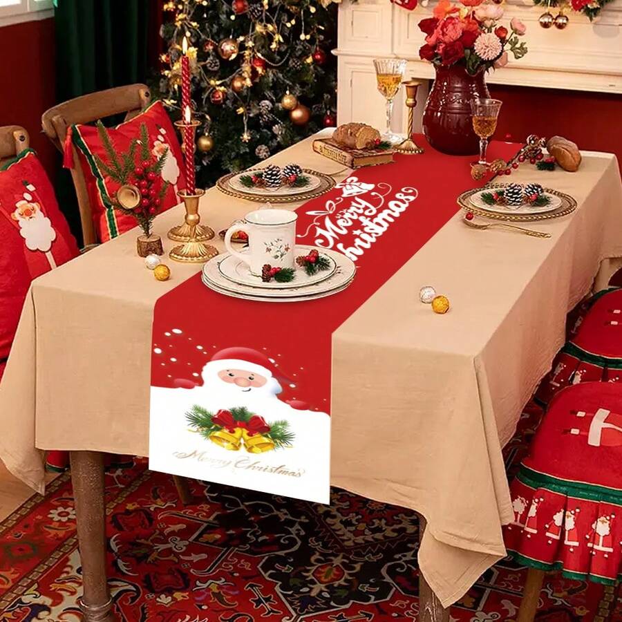1入組聖誕桌旗,設有多種圖案選擇,裝飾性創意印花桌布桌旗,適用於聖誕假期家居廚房裝飾 - 聖誕老公公 - 查看 1
