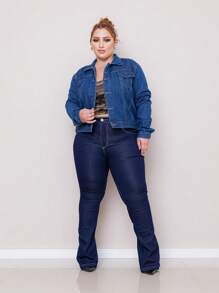 Plus Size Denim Jackets - Azul lavado medio - Ver 1