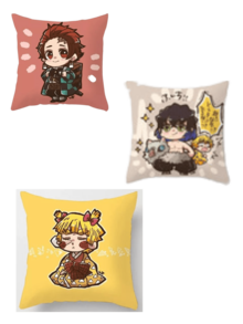 Fundas De Almohada de Anime Japonés: Zenitsu, Inosuke y Tomioka - Rosa Pálido - Ver 2