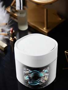 1pc 14cm Mini Desktop Trash Can With Lid For Home Kitchen Office Desk Paper Waste Bin Organizing Storage Container - Navy Blue - View 6