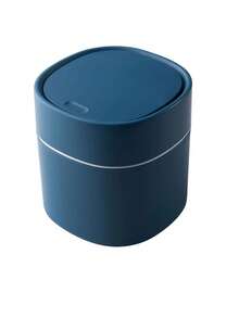 1pc 14cm Mini Desktop Trash Can With Lid For Home Kitchen Office Desk Paper Waste Bin Organizing Storage Container - Navy Blue - View 1