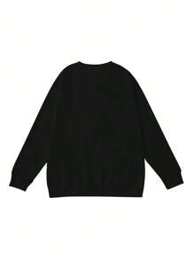 Cucumber Print Casual Round Neck Sweatshirt, Fashionable Thin Round Neck Women's Homewear Top - Black - View 3