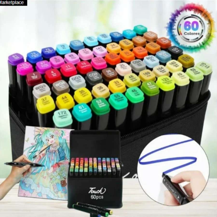 60 plumones touch ,Pinceles de Doble Punta