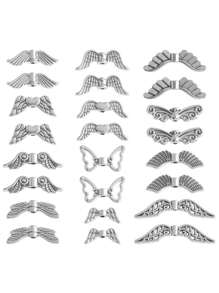 30pcs/Pack New Alloy Pendant Charms, Guardian Angel Wings, Silver-Tone Metal Spacer Beads, DIY Jewelry Accessories For Necklace, Bracelet, Earrings