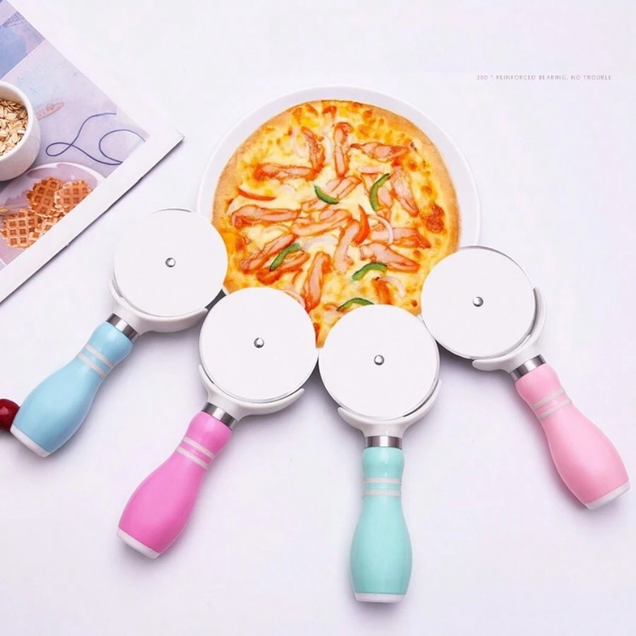 Multi-functional Pizza Cutter Round Stainless Steel Single Wheel Pizza Cutting Knife Pizza Wheel Cutter With Plastic Handle Baking Tool - Pink - View 1