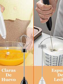 Espumador Batidor Manual 2 en 1 Doble Cabezal Recargable para Cafe Huevos Alimentos - Blanco - Ver 6