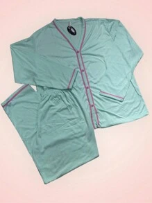 Plus Size Pajama Sets - Màu xanh nhạt - Xem 9