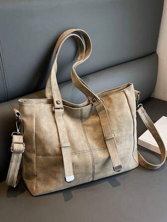 Bolso de mano de mujer de gran capacidad con costuras, de estilo vintage y elegante