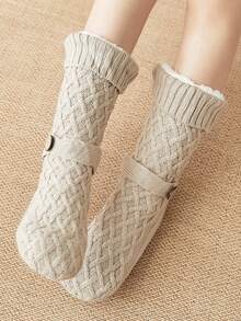 1 đôi Của phụ nữ Nút Thiết kế Lông cừu ấm áp Quần lọt khe Với Chống trượt , Dày lên Giữa bắp chân Chiều dài Màu thuần Sang trọng Vớ , Thích hợp Đối với Mặc hàng ngày In Mùa thu & Mùa Đông , 5 Màu sắc sẵn có - Màu Khaki - Xem 9