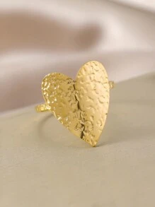 1 件时尚不锈钢镀金简约开放式心形戒指珠宝，女士礼物 - 金色 - 查看 3
