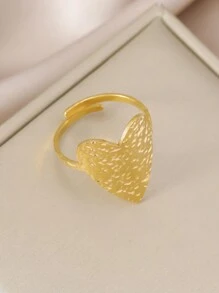 1 件时尚不锈钢镀金简约开放式心形戒指珠宝，女士礼物 - 金色 - 查看 4