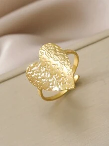 1 件时尚不锈钢镀金简约开放式心形戒指珠宝，女士礼物 - 金色 - 查看 2